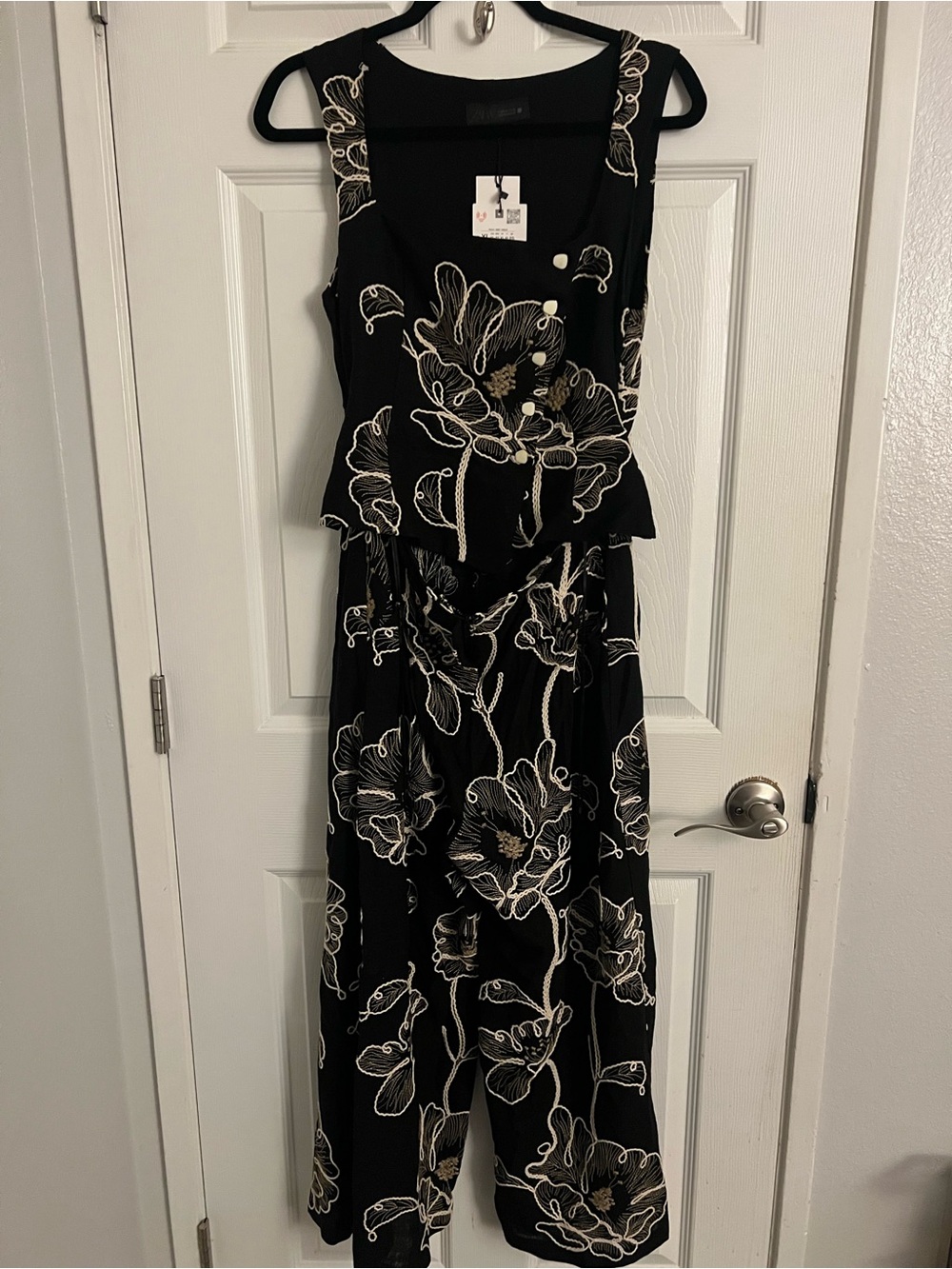 Zara Black Maxi Dress with Ivory Floral Print